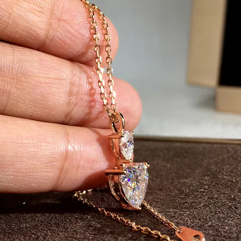 Fashion Women'S Silver Plated Chain Necklace Heart-Shaped Topaz Natural Diamond Wedding Engagement Party Pendant Necklace Jewelry