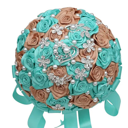 24Cm 10 Styles Can Choose Royal Blue Silver Brooch Wedding Bouquets Silk Rhinestone Artificial Rose Flowers Bridesmaid Mariage Bouquets Wedding Accessories W125