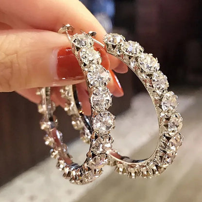 Fashion Silver Color Round Hoop Earrings for Women Romantic Bride Jewelry Wedding Accessories Party Gift