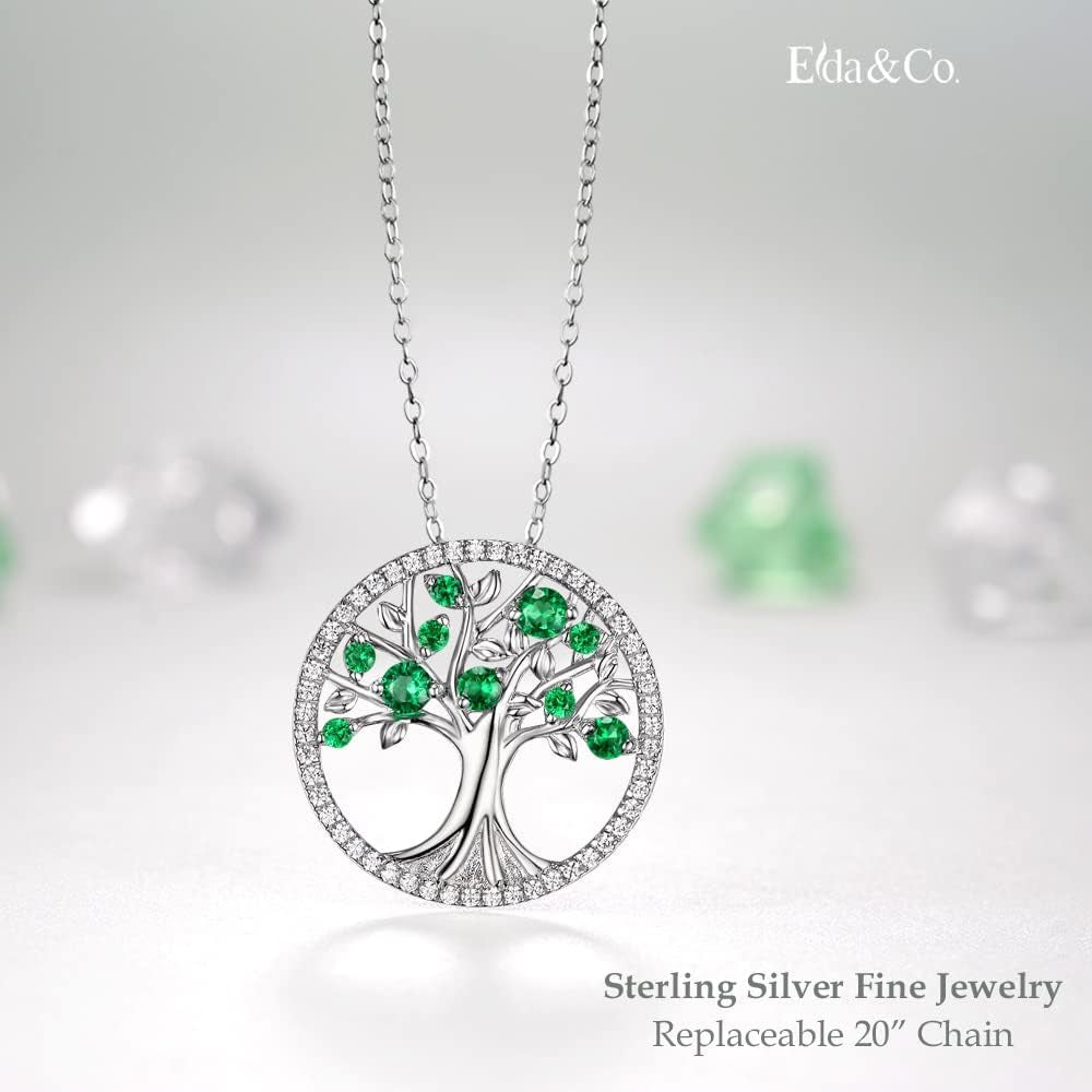 Tree of Life Necklace for Women May June Birthstones Emerald Pearl Necklace for Wife Birthday Gifts for Mother S925 Sterling Silver