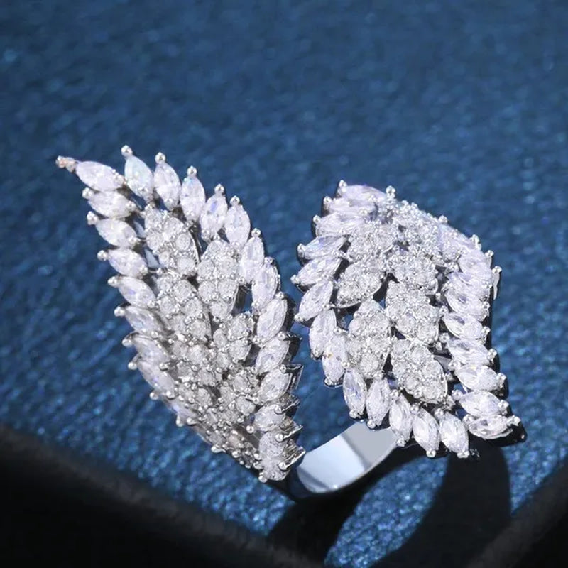 Silver Ring Leaf Open Ring Exaggerated Personality Leaf Gold Plated Ring Statement Crown Ring Natural Gemstones Ring Wedding Bride Engagement Band Charm Party Ring Jewelry