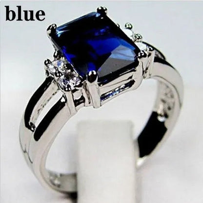 Size 6-10 Women Jewelry Amethyst / Blue Sapphire / Black Sapphire Women 925 Silver Plated Engagement Ring (Choice Color and Size )