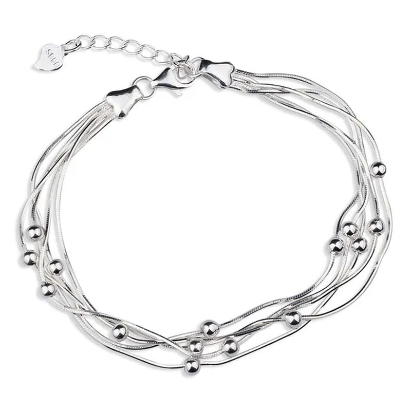 925 Sterling Silver Five Layers Beads Charm Barcelet Jewelry for Women Wedding Charm Ankle Bracelet Chains Bangle Jewelry