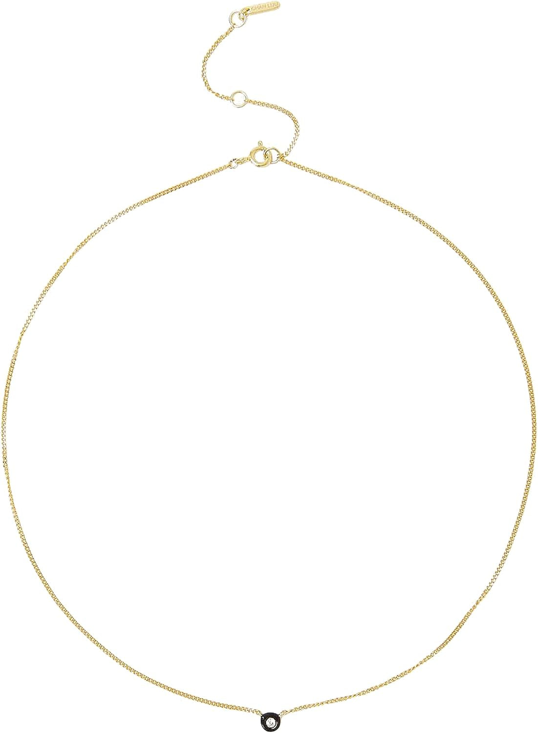 Bezel Set Diamond Pendant Necklace in Black Enamel and Gold Vermeil