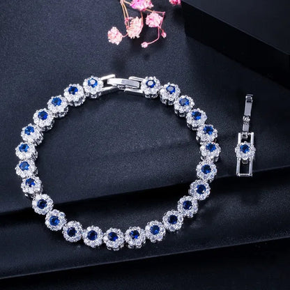 Gloriya Exquisite Silver Plated Fashion Hand Jewelry Pave Twinkling Multi Color Cubic Zirconia Crystal Party Flower Tennis Bracelet for Women (Free Extension)