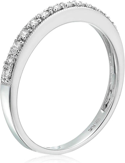 1/6 Carat (Ctw) Diamond Wedding Anniversary Band for Women, Half Eternity Petite round Diamond Engagement Ring 10K White Gold Prong Set with Milgrain 0.16 Cttw, Size 4-10