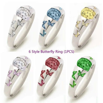 Latest Creative Lady Fashion Fresh Butterfly Ring  Elegant Temptation Princess Engagement Wedding Ring Anniversary Gift Birthday Party Jewelry Size US5-11 (6 colors)