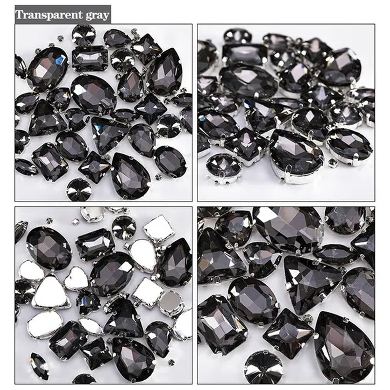 50PCS Mix Size Gold Champagne Glass Rhinestones for Clothing Loose Flatback Dress Stones Decorative Crystal Sew on Rhinestones