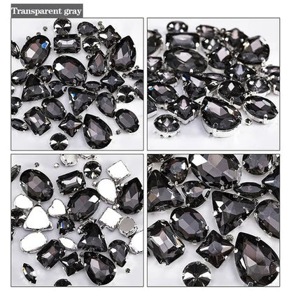 50PCS Mix Size Gold Champagne Glass Rhinestones for Clothing Loose Flatback Dress Stones Decorative Crystal Sew on Rhinestones