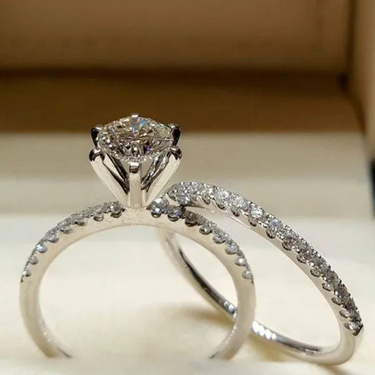 Fashion Simple 925 Pure Silver round White Diamond Engagement Wedding Anniversary Love Ring Size 6-10