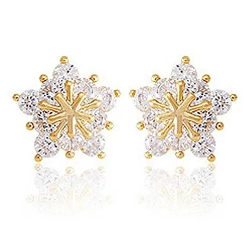 1 Pair Silver Plated Lab Diamond Snowflake Stud Earrings for Women Wedding Party Fashion Accessories