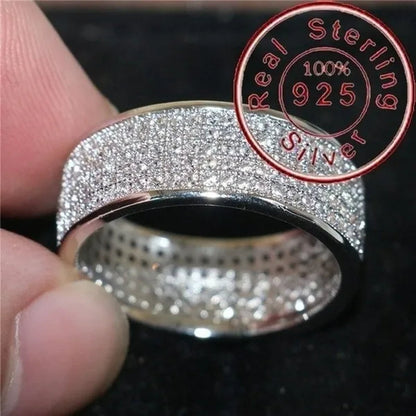 Sparkling 925 Solid Sterling Silver White Diamond Wedding Band Rings Engagement Anniversary Party Jewelry Size 5-12