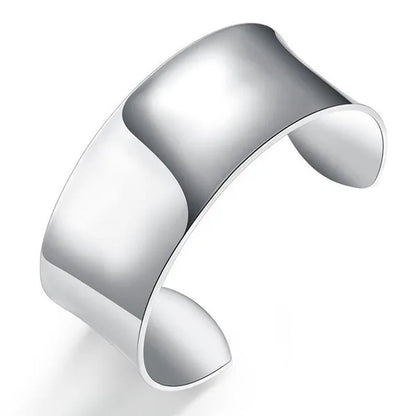 Exquisite 925 Silver Color Smooth Wide Open Bangle Bracelets for Women Man Fashion Party Wedding Jewelry Valentine's Gift