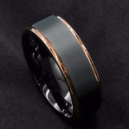 8MM fashion men's and women's tungsten carbide ring rose gold black brushed wedding ring men's jewelry