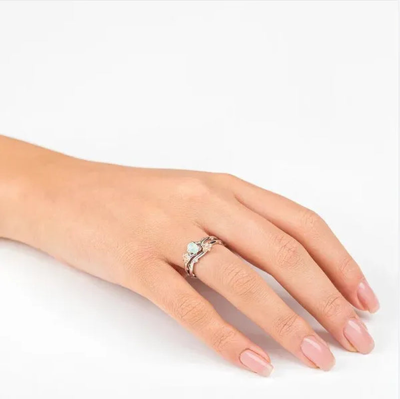 Exquisite Women's Fashion Two Tone Twig And Rose Gold Flowers Opal Ring Set Anniversary Gift Engagement Bridal Wedding Jewelry Rings Size 5-10