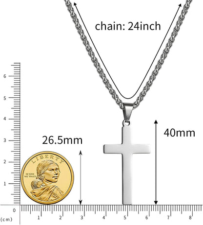 Cross Necklace for Men Boys Women 16-24 Inches Stainless Steel Cross Pendant Chain Religious Gift