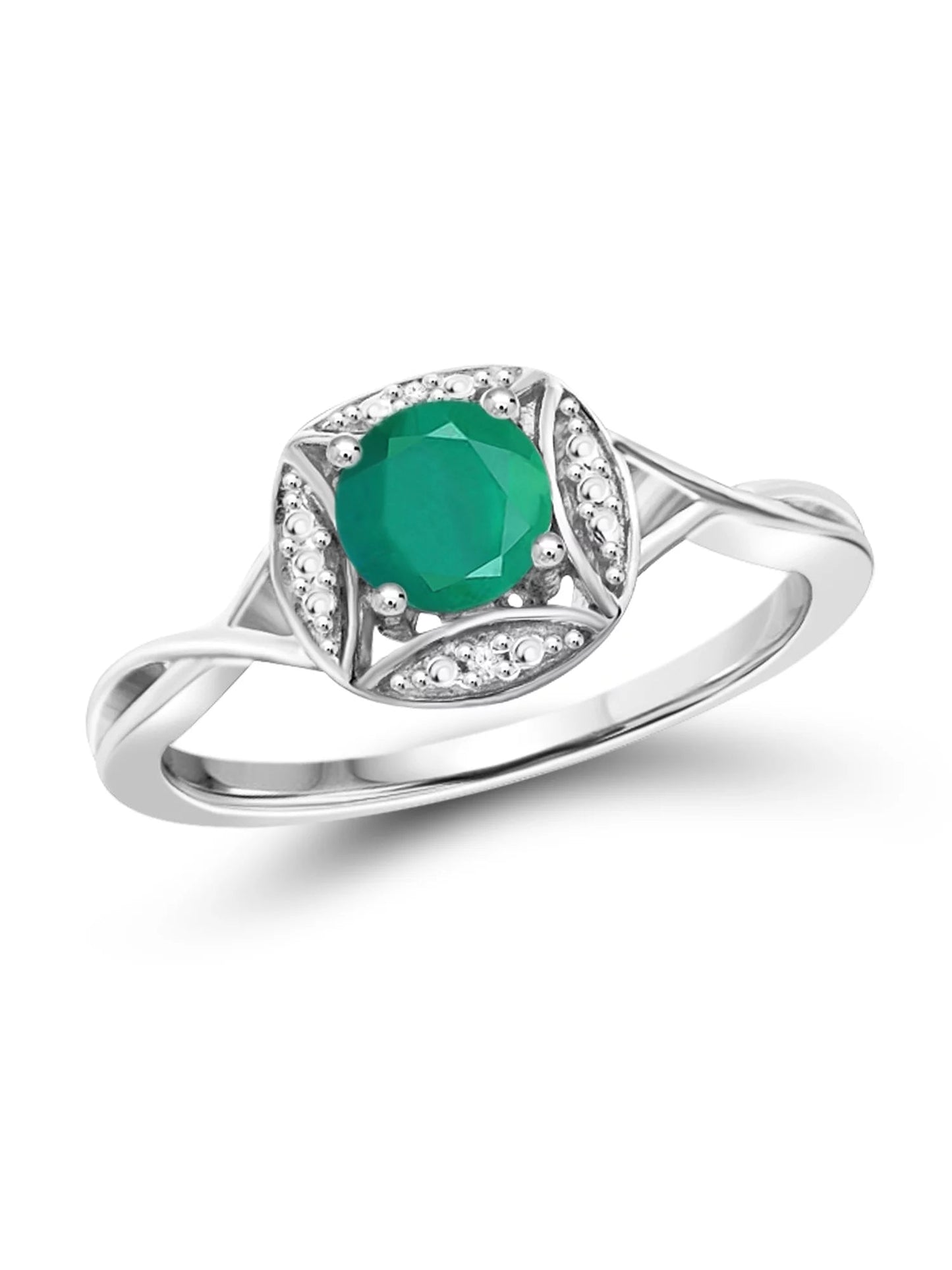 0.46 Carat T.G.W. Emerald Gemstone and White Diamond Accent Sterling Silver Ring