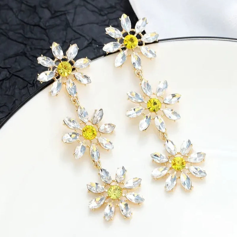 1 Pair Fashion Crystal Rhinestone Drop Earrings For Women Citrine Jewelry