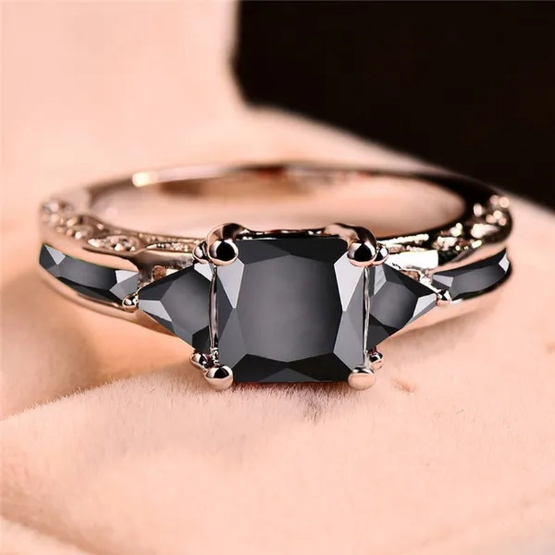 Fashion Women 18K White Gold Princess Cut Black Sapphire Diamond Wedding Ring Party Jewelry Gifts Size 6 7 8 9 10