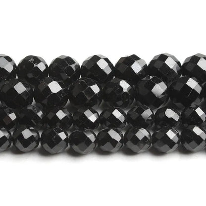 1pcs Faceted Gem Black Tourmaline Stone Beads Loose Spacer Beads For Jewelry Making 7.5inches 6/8mm