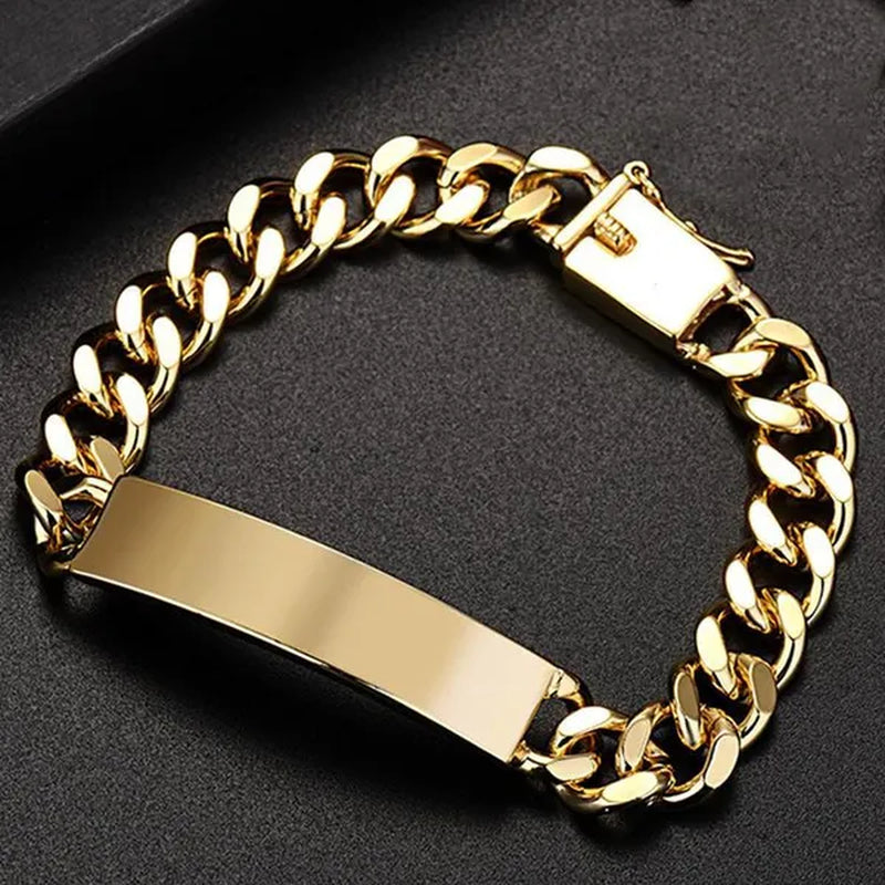 FASHION Classic Men'S Silver Jewelry Bracelet 925 Silver Gold Bracelet Glossy Bracelet 10MM Italian Silver Cuban Chain Safety Clasp