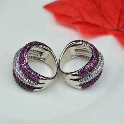 Luxury  Silver Natural Gemstones Ruby Sapphire Multilayer Rings Birthstone Engagement Rings Wedding Anniversary Bride Women Ring Size 6 7 8 9 10