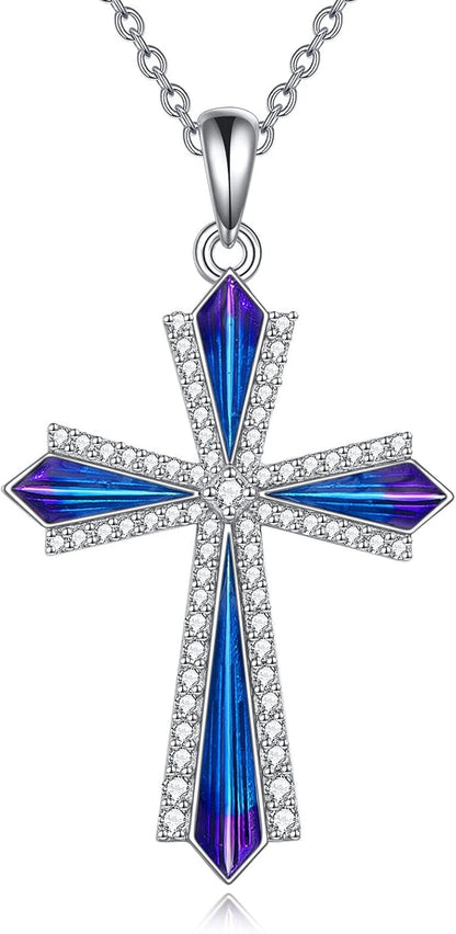 Cross Necklace 925 Sterling Silver Cubic Zirconia CZ Cross Crucifix Pendant Necklace Jewelry for Women Men Girls