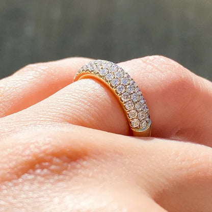 3 Row Micro Pave Zircon Ring， Wedding Band Half Eternity Wide  Band 1gold plated Ring Anniversary Diamond Ring for Her Tricolor size 4-12