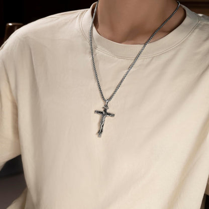 Sterling Silver Crucifix Pendant Necklace for Men Women, Jesus Cross Necklace for Boy Christmas Gift