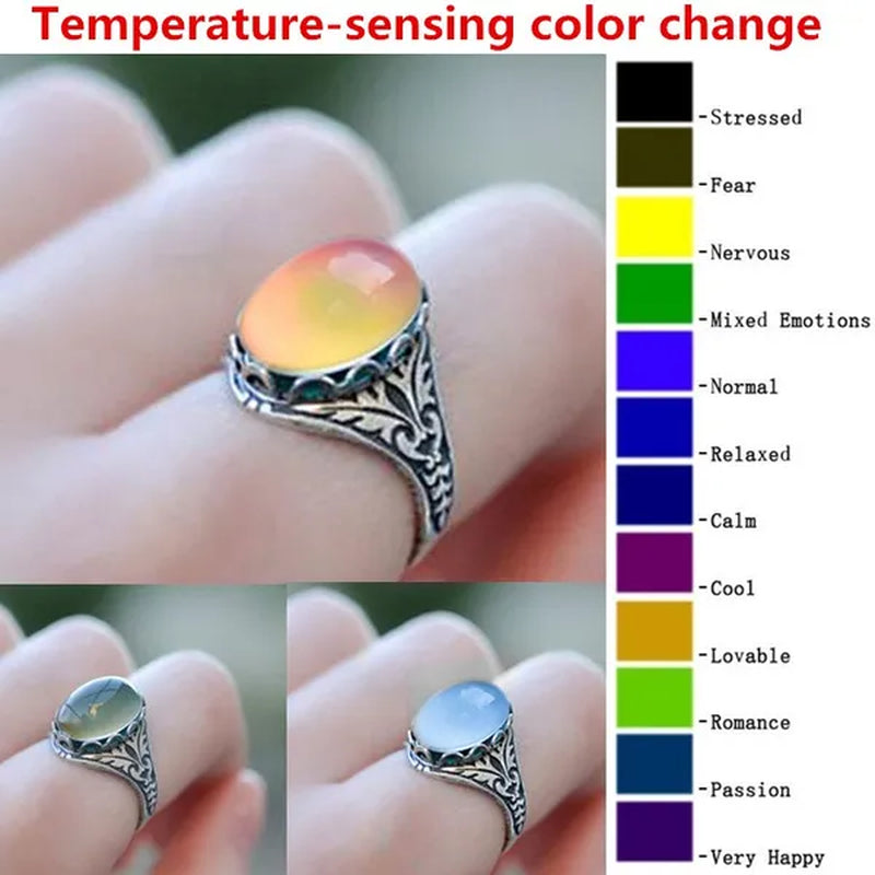 Elegant and Fashionable Retro Women'S Ring, Women'S Jewelry Accessories Inlaid with Temperature-Sensitive Change of the Color of the Main Stone, Romantic Bride Engagement Wedding Rings, Christmas, Anniversary and Birthday Gifts for Her