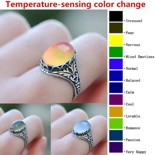 Elegant and Fashionable Retro Women'S Ring, Women'S Jewelry Accessories Inlaid with Temperature-Sensitive Change of the Color of the Main Stone, Romantic Bride Engagement Wedding Rings, Christmas, Anniversary and Birthday Gifts for Her