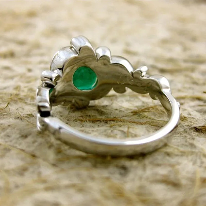 Vintage Green Gemstone Anniversary Ring 925 Sterling Silver Tsavorite Vine Ring for Women Ladaies Jewelry
