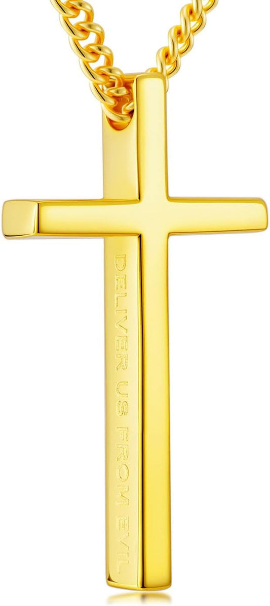 18K Gold Cross Necklace for Men Women Gold Cross Pendant with Bible Verse Minimalist Cross Christian Jewelry Religious Gifts