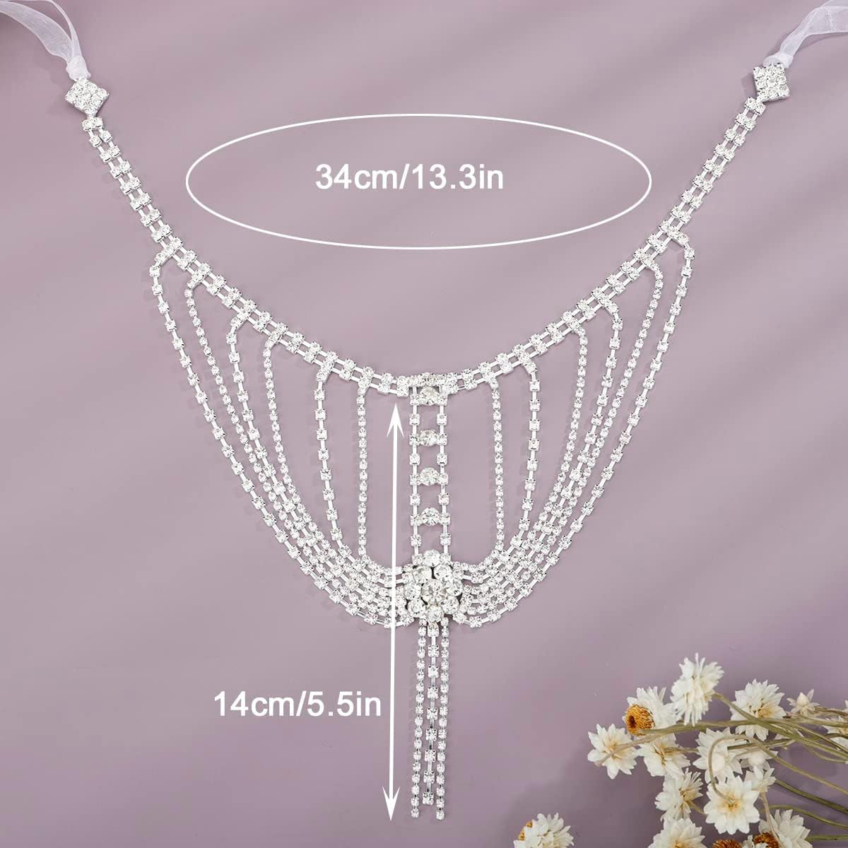 Rhinestones Sexy Shoulder Bra Body Chain Fringe Tassels Body Jewelry Wedding Arm Chain Summer Beach Bikini Shoulder Harness for Women Brides
