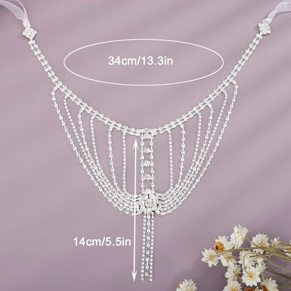 Rhinestones Sexy Shoulder Bra Body Chain Fringe Tassels Body Jewelry Wedding Arm Chain Summer Beach Bikini Shoulder Harness for Women Brides (Type C)