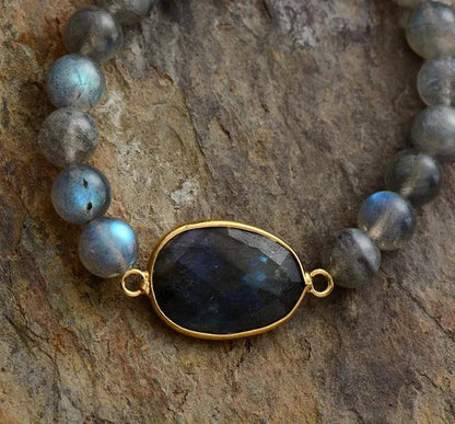 High End Women Bracelets Labradorite Stretch Bracelets Natural Stone Charm Elastic Statement Bracelet Jewelry laboratory