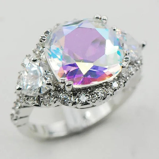 Rose Rainbow White Topaz 925 Sterling Silver Fashion Ring Size 6 7 8 9 10 F939