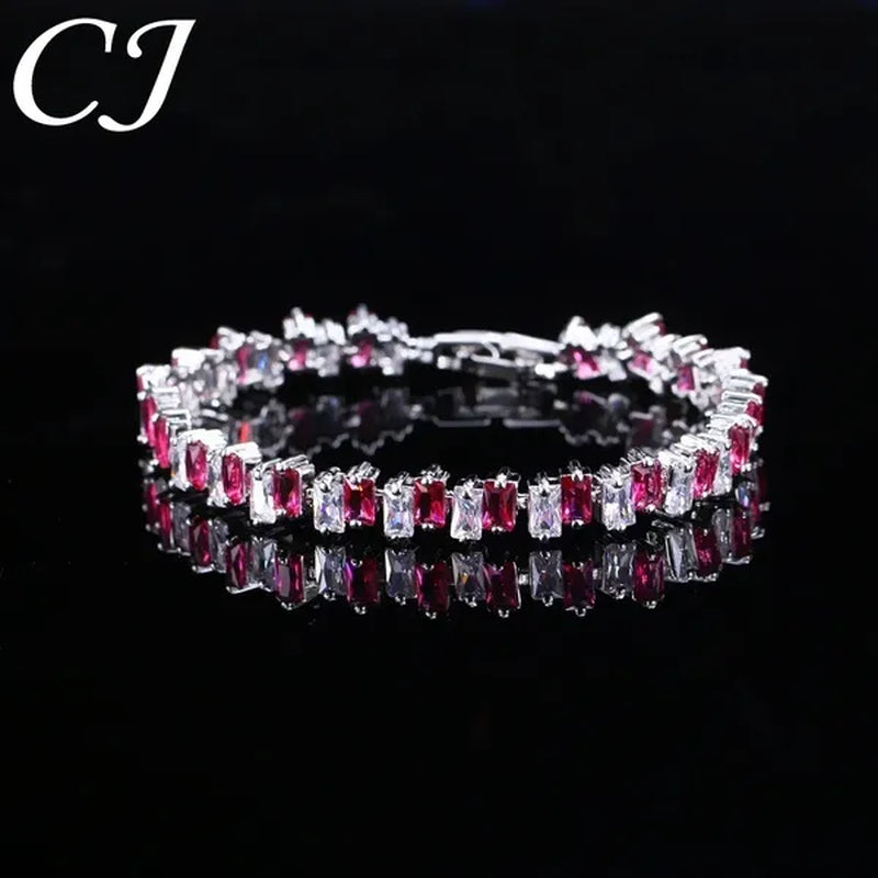CANDICE Hottest Yellow Gold Plated Tennis Bracelet for Women Shiny Baguette Cubic Zircon Setting Gorgeous Party Jewelry Accessories