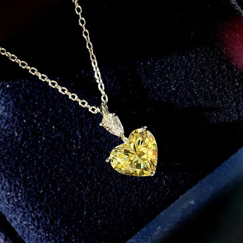 Fashion Women'S Silver Plated Chain Necklace Heart-Shaped Topaz Natural Diamond Wedding Engagement Party Pendant Necklace Jewelry
