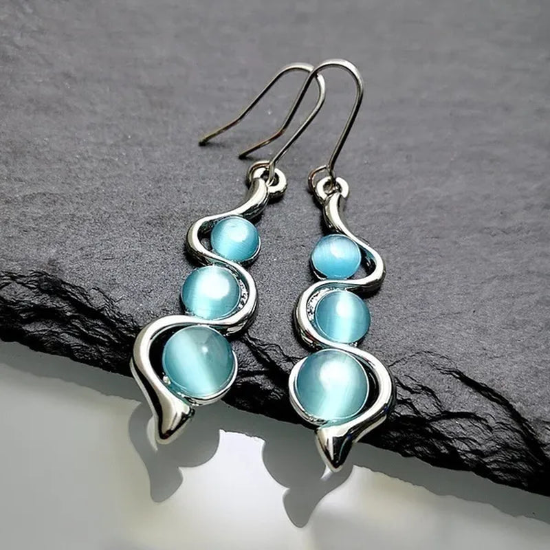 Blue Moonstone Dangle Earrings Sapphire Drop Earrings Fashion Jewelry Sapphire Inlay Zircon Earrings for Women Anniversary Gift Engagement Party Hoop Earrings  Earrings