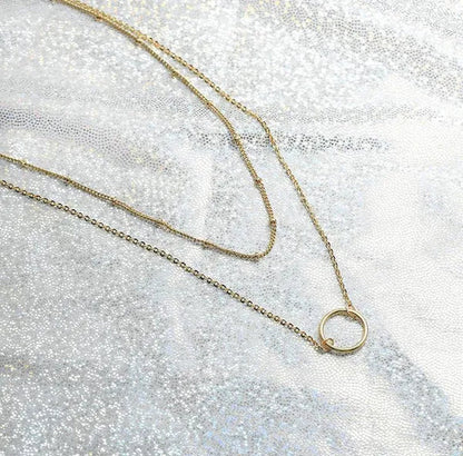 Layered Necklace Pendant Handcrafted 18k Gold Plated Delicate Circle Gold Necklace Layered Long Necklace Women