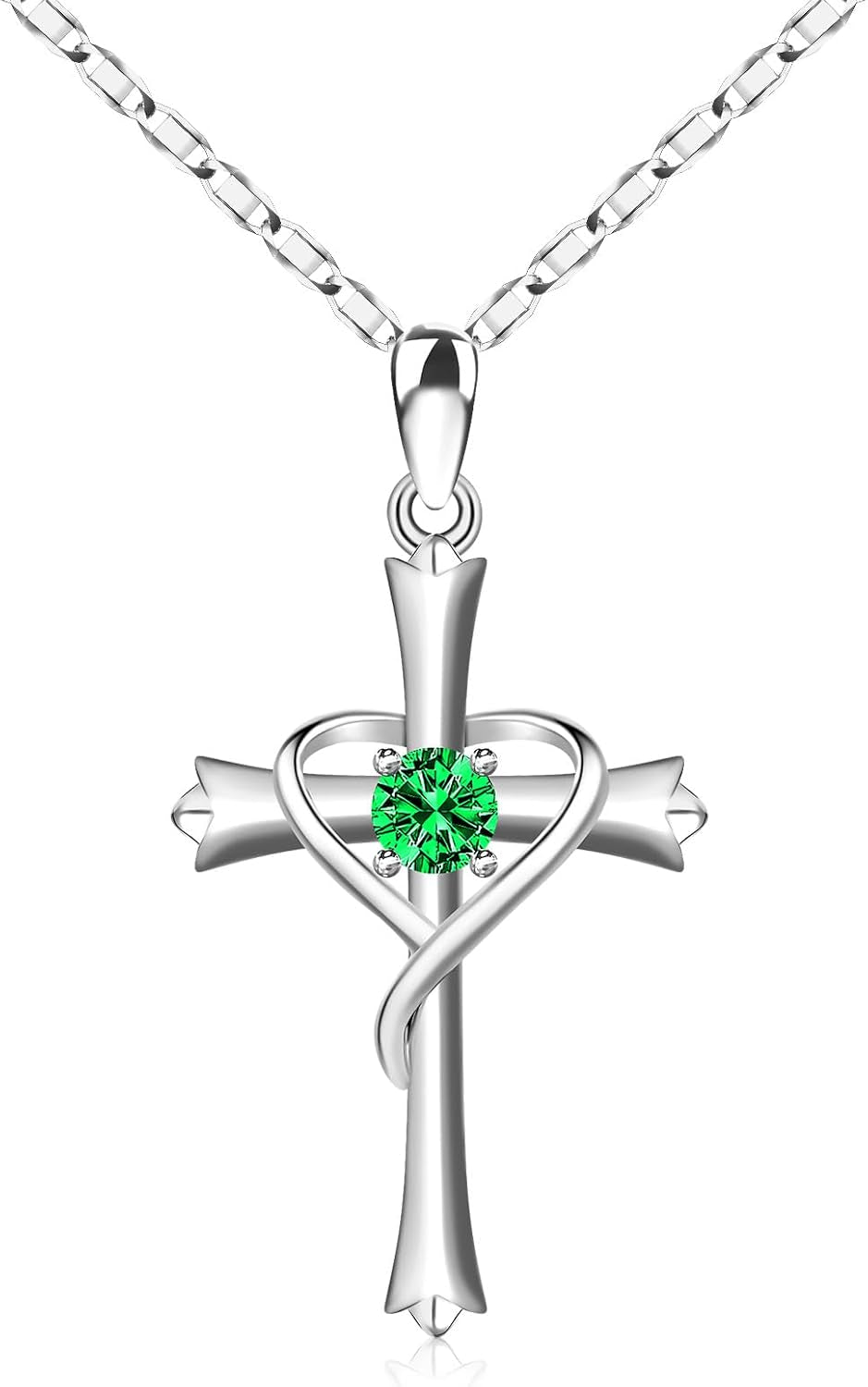 Hoh-Tech Cross Necklace for Women 925 Sterling Silver 5A CZ Birthstone Cross Pendant Necklaces Cross Jewelry Valentine'S Birthday Anniversary Wedding Christmas Mothers Day Gifts for Mom Wife
