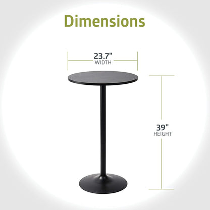 Santina, Single round Cocktail Bar, Pub, and Bistro High Top Table with Black Top and Base