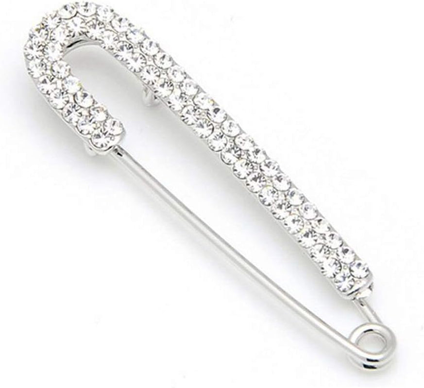 1 PCS 3 Inch Silver Rhinestone Inlaid Alloy Safety Brooch Pins Scarves Buckle Shawl Clip Jewelry Brooch DIY Accessories for Clothing Locking Ornament Fastening Embellish