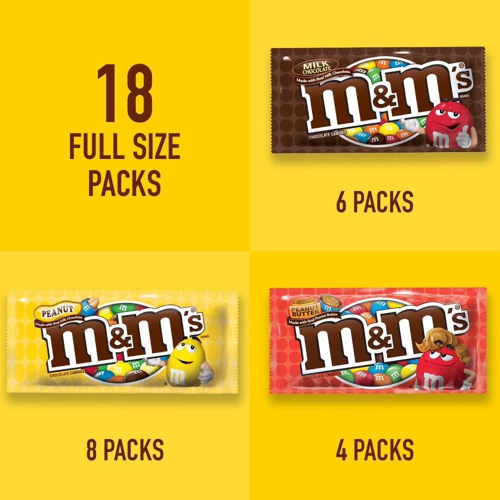 Peanut, Peanut Butter & Milk Chocolate Variety Pack Full Size Milk Chocolate Candy Assortment, 30.58 Oz 18 Ct