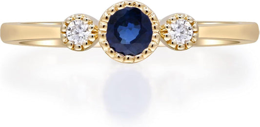 10K Yellow Gold Genuine Blue Sapphire Ring with Diamonds for Women,Ethically, Metal Gemstone Diamond, Sapphire