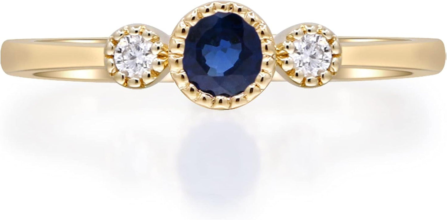 10K Yellow Gold Genuine Blue Sapphire and Natural Diamond (I1) Ring for Women.