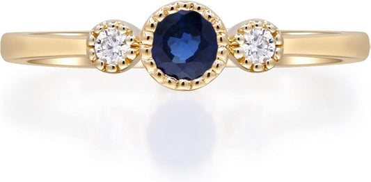 10K Yellow Gold Genuine Blue Sapphire and Natural Diamond (I1) Ring for Women.