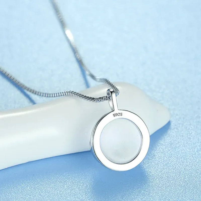 Fine Silver Color  Antlers Shape Bezel Setting Round Cut Moonstone Pendant Necklace for Women Romantic Wedding Jewelry Gift