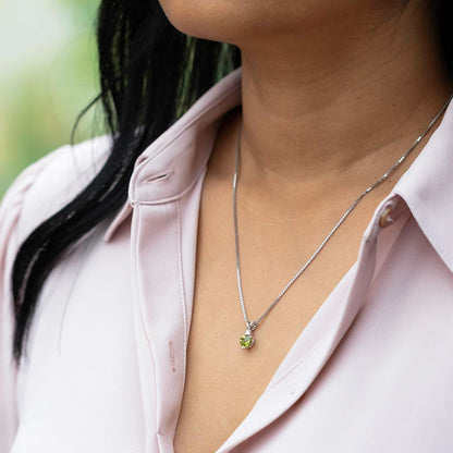 14K White Gold Peridot and Diamond Pendant for Women, Genuine Gemstone Birthstone, Heart Shape Solitaire, 6Mm, 1 Carat Total